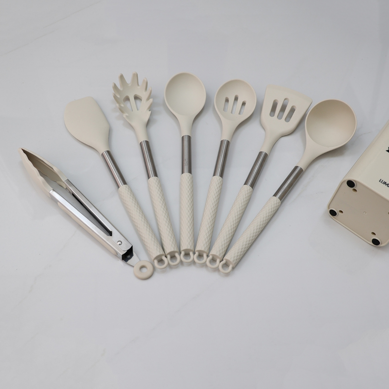 Kit 8 Utensílios de Cozinha de Silicone e Aço Inox Grandes com Balde - Livre de BPA - Original LUMAI