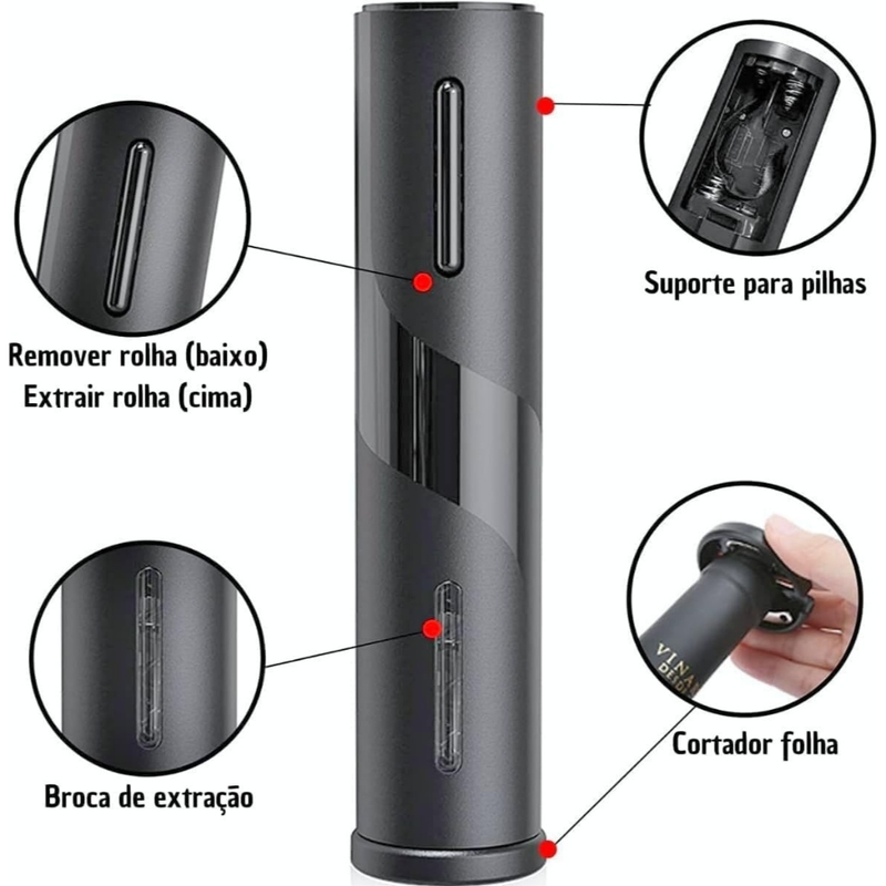 Kit Abridor De Vinho Elétrico Com Acessórios Ideal Para Saca Rolhas Elétrico Decanter Automatico