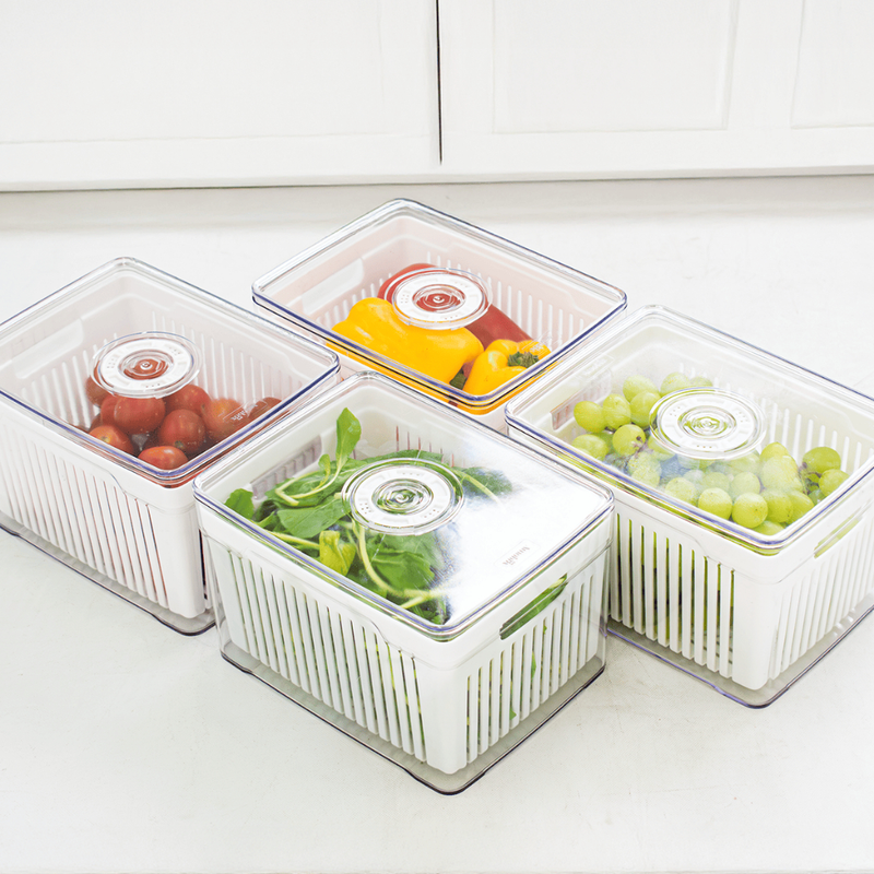 Kit Organizadores de Geladeira e Armário 3,8L – Cestos Acrílico Plástico Transparente para Cozinha, Frutas, Verduras