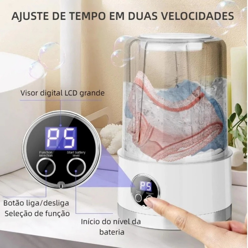 Mini Máquina de Lavar Portátil 1000ml - Lavadora Compacta USB Para Meias Roupas intimas e Delicadas