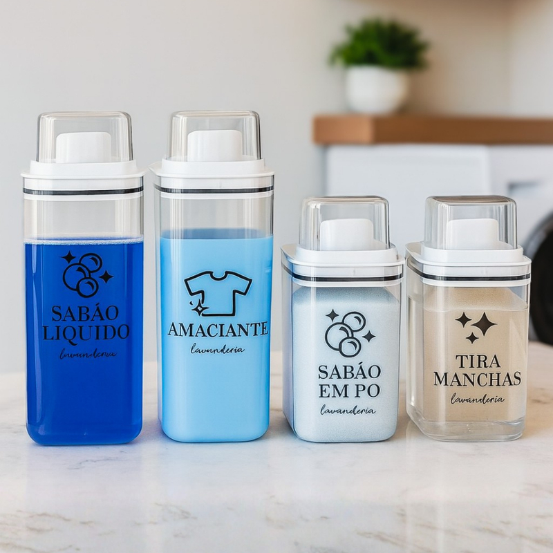 Dispenser Organizador Lavanderia 2,3 litros ou 1,5 Litros Acrílico - Amaciante, Sabão em Pó e Liquido, Tira Manchas