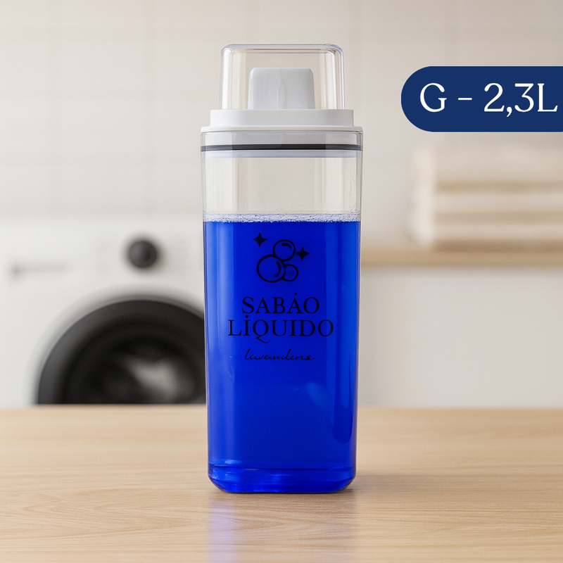 Dispenser Organizador Lavanderia 2,3 litros ou 1,5 Litros Acrílico - Amaciante, Sabão em Pó e Liquido, Tira Manchas