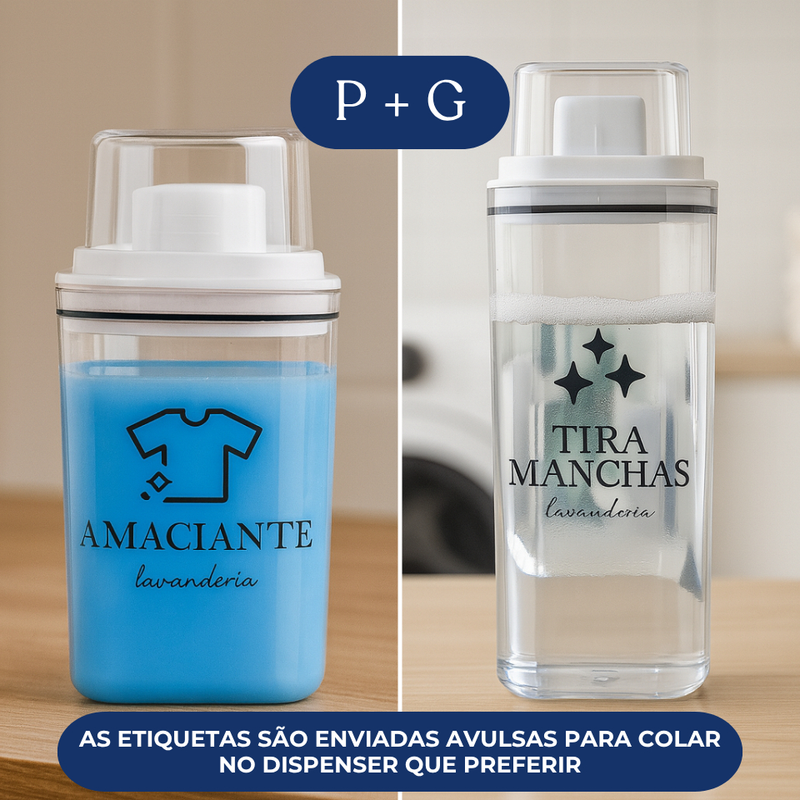 Dispenser Organizador Lavanderia 2,3 litros ou 1,5 Litros Acrílico - Amaciante, Sabão em Pó e Liquido, Tira Manchas