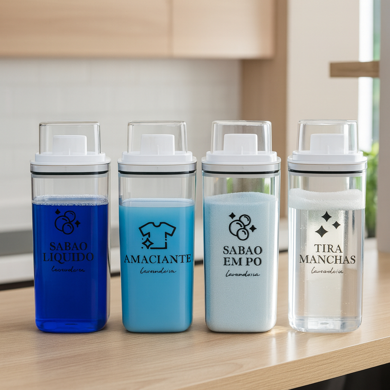 Dispenser Organizador Lavanderia 2,3 litros ou 1,5 Litros Acrílico - Amaciante, Sabão em Pó e Liquido, Tira Manchas