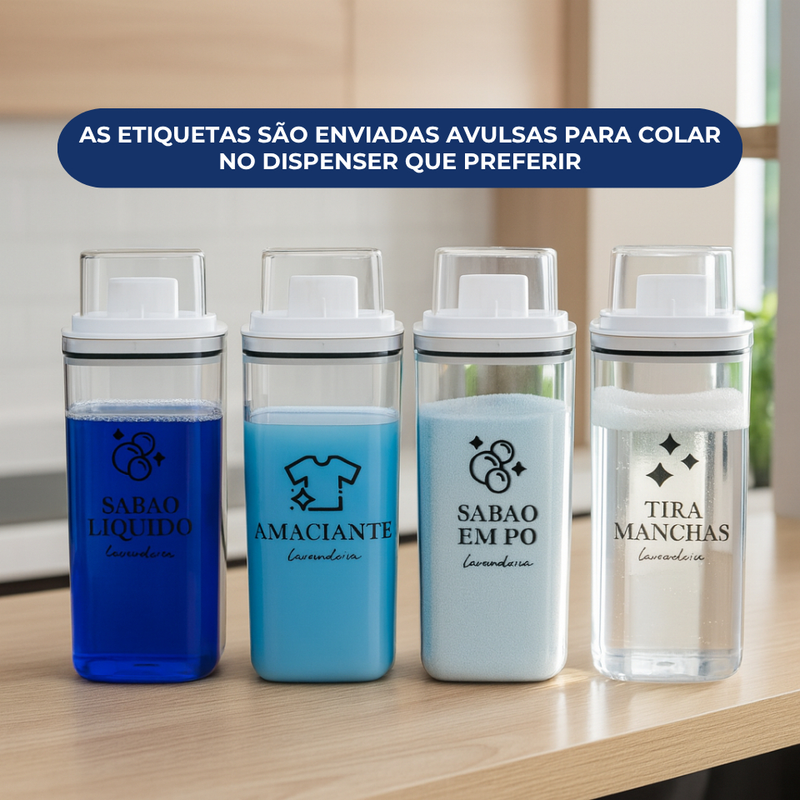 Dispenser Organizador Lavanderia 2,3 litros ou 1,5 Litros Acrílico - Amaciante, Sabão em Pó e Liquido, Tira Manchas