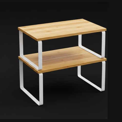 PRATELEIRA ORGANIZADORA BAMBU e FERRO BRANCO Nicho Empilhável Cozinha Despensa Mesa Canto Multiuso Minimalista ELEXA