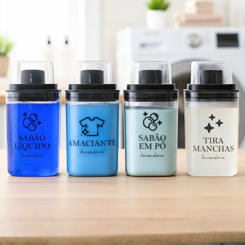 Dispenser Organizador Lavanderia 2,3 litros ou 1,5 Litros Acrílico - Amaciante, Sabão em Pó e Liquido, Tira Manchas