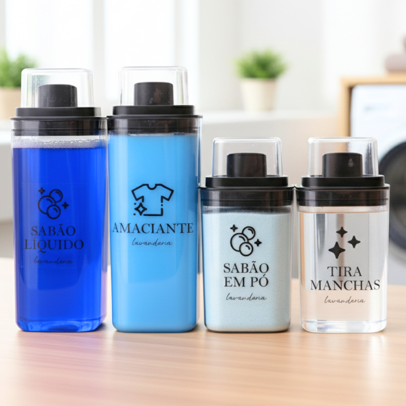 Dispenser Organizador Lavanderia 2,3 litros ou 1,5 Litros Acrílico - Amaciante, Sabão em Pó e Liquido, Tira Manchas